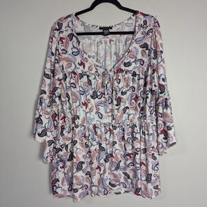 2X Robert Louis Paisley Bell Sleeve Boho Top